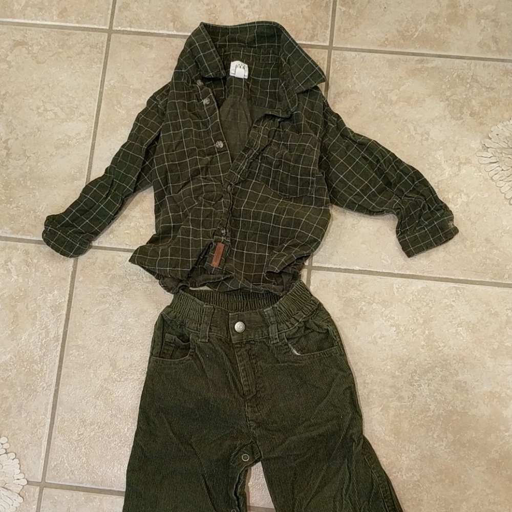 Green corduroy GAP plaid shirt and solid pants set